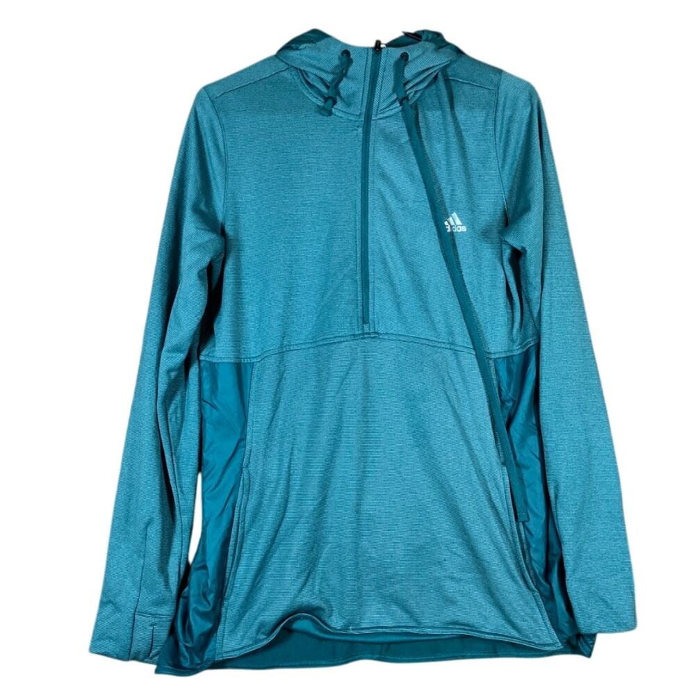 Adidas Womens Sweatshirt Green Climawarm Tech 1/2 Zip Pullover Hoodie Large